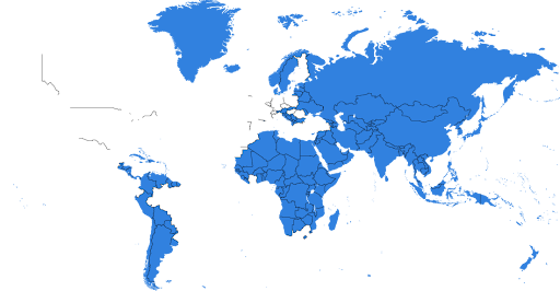 Mapamundi con los países donde Empire Neural está presente resaltados en azul.